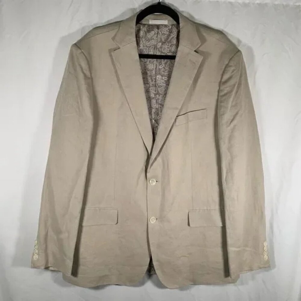 Lauren Ralph Lauren Blazer Mens 44L Tan 100% Linen 2 Button Close Pocket